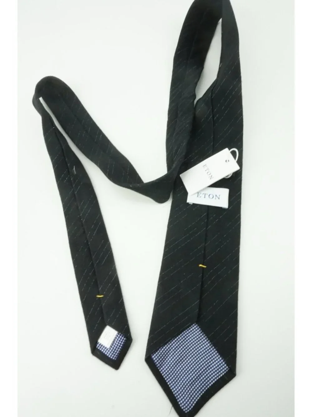 Eton Coal Black Tinsel Striped Silk Blend Tie Brand New With Tags